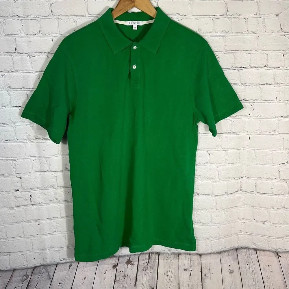 Gustin Polo Shirt Mens Medium Green Short Sleeve Cotton Made in USA‎